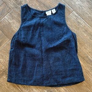 Halston Dark Navy Sleeveless Linen Shell